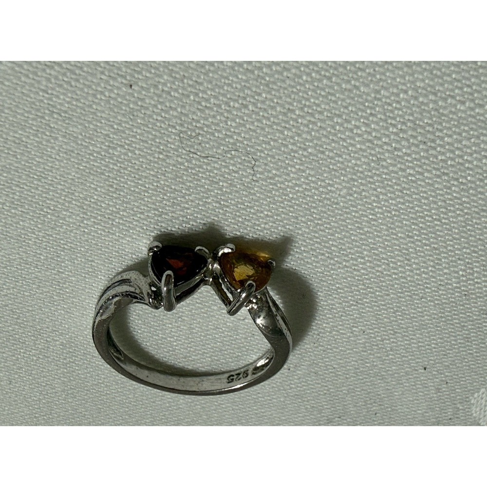Sterling Silver 925 Ring Sweetheart Red & Orange Color Stones Sz 6.75